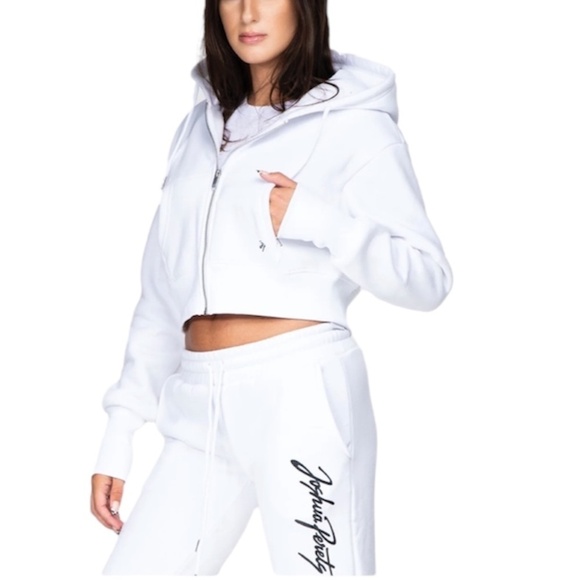 NWT Joshua Perets LIORA white relaxed fit cropped hoodie full zip sweatshirt XS - Picture 1 of 13